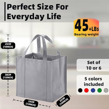 6 pack Reusable Grocery Bags,Thick Bottom-Shopping Bag for Groceries - color: Gray
