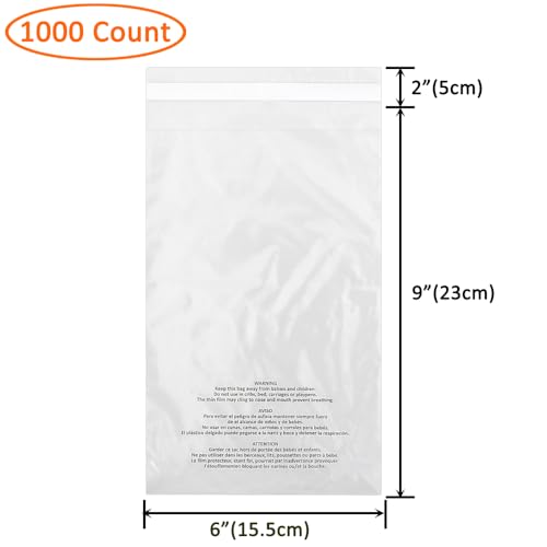 1000 Count 6x9 Inch Self Seal Clear Poly Bags - size: 6x9 Inch (1000 Count)