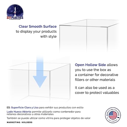 Marketing Holders 3 Piece Acrylic Display Riser Boxes Clear Retail Product Riser with Hollow Bottom No Lid 2", 4", 6" High Nesting Bins One Open Side Merchandise Storage Box - size: Set of 3 Clear
