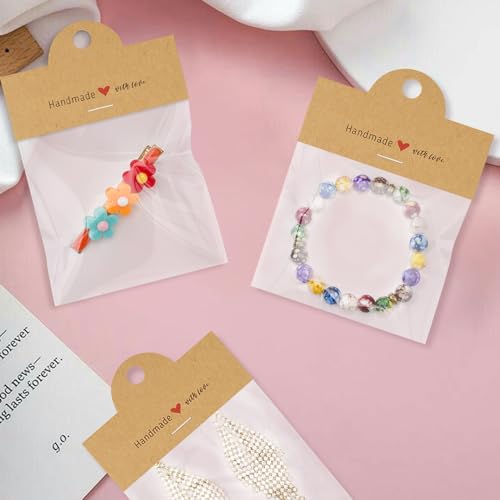 joycraft 100Pcs Brown Packaging for Small Business, Jewelry Package Supplies with Clear Bags, Jewelry Display Bags for Selling, Craft Packaging Set for Bracelets, Key Chains, Earring. - color: Brown