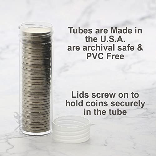 OnFireGuy 10pcs Coin Storage Tubes | Nickel Coin Tubes Round Clear Tubes with Screw-on Lid Made in USA by Edgar Marcus - size: Nickel