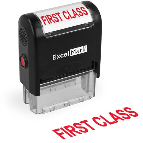 ExcelMark First Class Self Inking Rubber Stamp - Red Ink - color: First Class