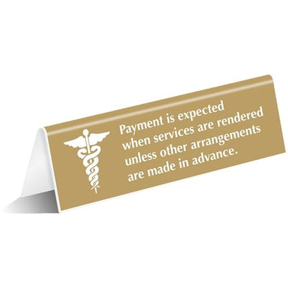 SmartSign 'Payment Expected When Services Rendered Unless Other Arrangements' Counter Sign, 2" x 6" Acrylic Tabletop Sign for Hospitals/Offices/Pharmacies, Engraved Double-Sided, USA-Made - color: Payment Expected When Services Rendered Sign