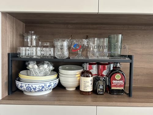 2 Pack Expandable Cabinet Shelf 7.9"D Adjustable Counter Riser Rack Black - color: Black, size: 7.9"D (normal) - 2 Pack