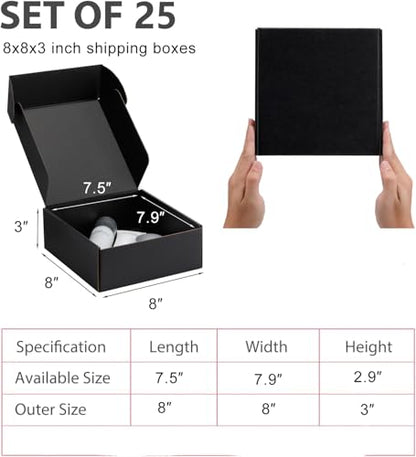 8x8x3 inch Black Shipping Boxes for Small Business- Set of 25 - color: Black, size: 8x8x3 Inch