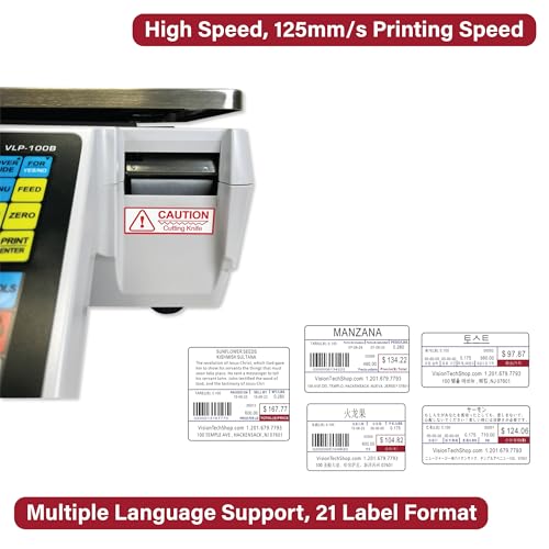 VisionTechShop VLP-100B Label Printing Scale, Capacity 30/60lb Readability 0.01/0.02lb, NTEP Legal for Trade, English, Spanish Available - size: 5. VLP-100B Default Language, style: VLP-100B