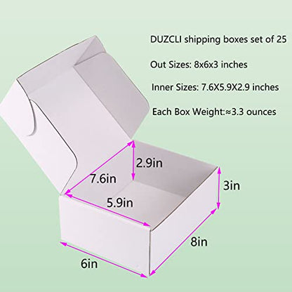 8x6x3 White Shipping Boxes for Small Business, Packing, 25 Pack - color: White, size: 8x6x3 inch