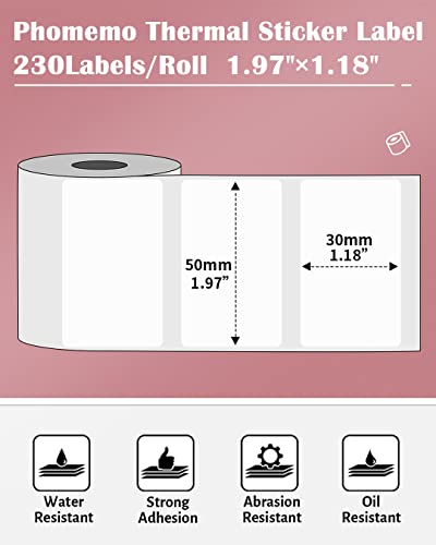 Phomemo Thermal Labels, 1.97"x 1.18", for M110/M100/M220/M108, 230 PCS - color: White, size: 1.97"x1.18"