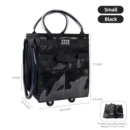 Reusable Grocery Bag on Wheels, Rolling Tote, 46 LBS, Small, Black - color: Black, size: Small