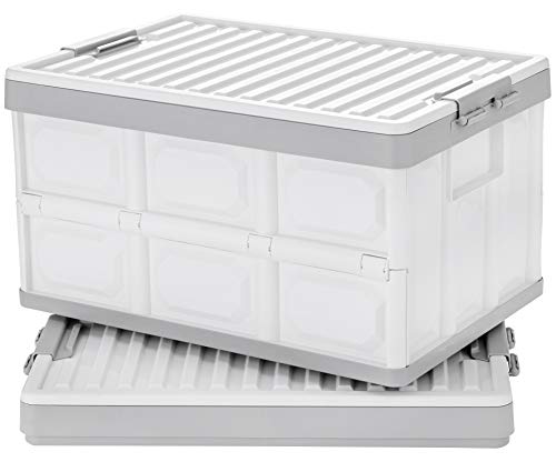 Collapsible Storage Bins with Lids 30L, Folding Plastic Stackable Utility Crates 2-Pack, Durable Containers for Home & Garage Organization - Oyster White - color: White
