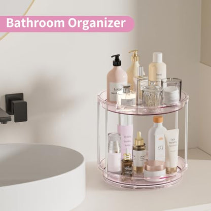 Rotating Makeup Organizer, Perfume Skincare Holder, 2 Tier 9 Inch, Mauve - color: Mauve