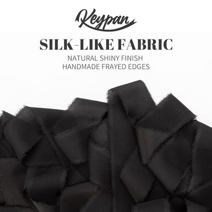 Keypan Black Frayed Satin Chiffon Ribbon, 1.5 Inches, 21 Yards - color: Black
