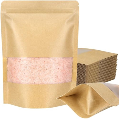 50 Pack Kraft Resealable Bags with Window for Storage (5.5 x 7.3 Inches) - size: 5.5 x 7.3 Inches