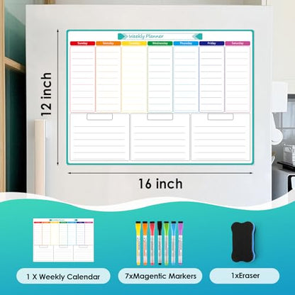 MaxGear Weekly Dry Erase Board for Fridge, 16"x12" Magnetic Calendar