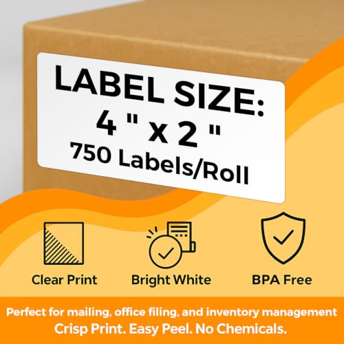 12-Roll 750 PCS 4"x2" Thermal Label for Zebra gx420d zd421, 1" Core - size: 4" x 2"-12 Rolls ( 9000 Labels )