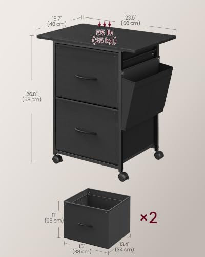 VASAGLE 2-Drawer File Cabinet, Mobile Printer Stand with Storage - color: Black, size: 2 Drawers