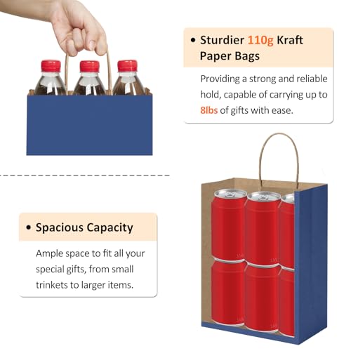 BagDream Gift Bags with Handles 8x4.25x10.5 Inch Navy Blue 100 Pack Bulk - color: Navy Blue