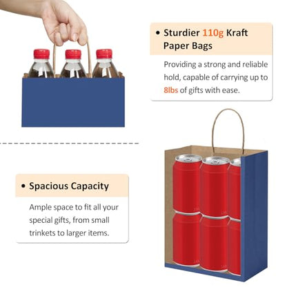 BagDream Gift Bags with Handles 8x4.25x10.5 Inch Navy Blue 100 Pack Bulk - color: Navy Blue