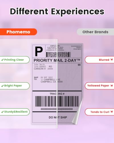 Phomemo 4x6 Purple Thermal Label, Shipping Labels Pack of 250 4x6 Roll Labels, Compatible with Phomemo, Zebra, Rollo, Jadens and Other Thermal Printers - color: Purple