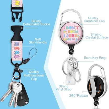Piefly Lanyards for Id Badges, Teacher Card Holder Retractable Reel Funny - color: Idk-01