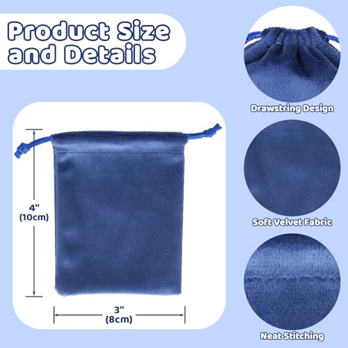 Tapleap 12Pcs Small Jewelry Bags, 3x4” Blue Velvet Drawstring Coin Pouch - color: Blue, size: 3x4in