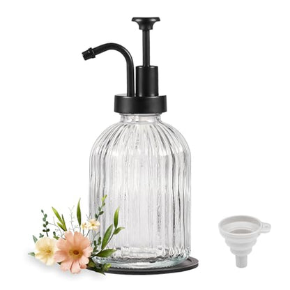 SheeChung 12oz Clear Glass Liquid Soap Dispenser,Black Pump, Striped,1 Pack - color: Clear, Black Pump, 1pc