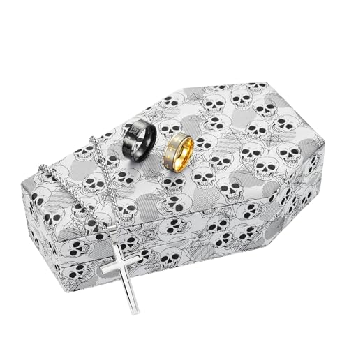 Mens Velvet Ring Box Organizer Coffin-Shape Unisex Storage Case for Rings - color: Skull Patterned