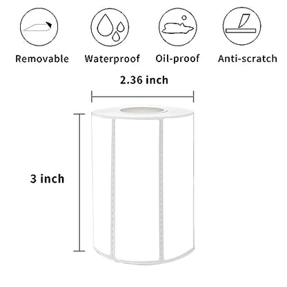 1×3 Inch White Removable Thermal Labels,Waterproof Thermal Label Stickers,600 Sheets per Roll with Perforated Lines - color: White, size: 1×3 inch
