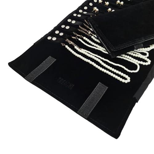 Travel Roll Bag Jewelry Display Storage Organizer Multi-function Velvet Pouch (Black) - color: Black
