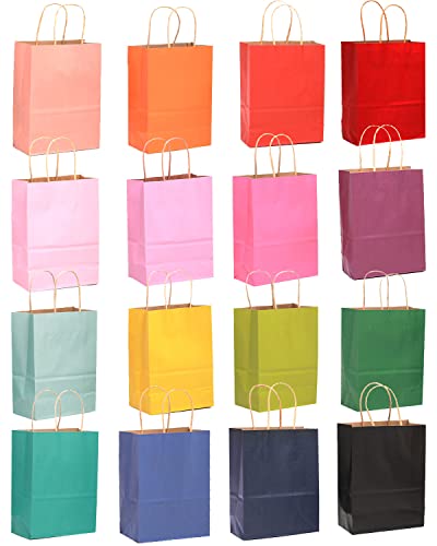 qiqee 100Pcs Medium Size Paper Gift Bags with Handles - 11"x8.3"x4.3" Kraft Party Bags - 16 Solid Colors - size: 1 Count (Pack of 100)
