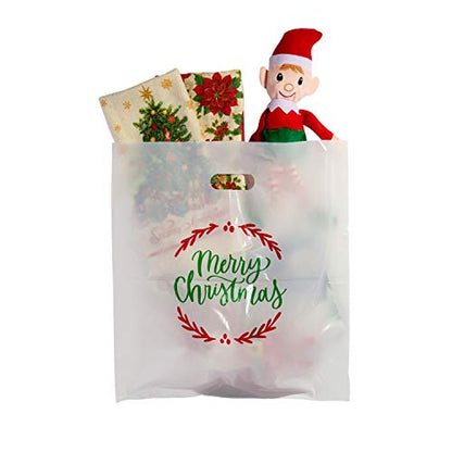 Merry Christmas Bags, Christmas Plastic Bags, 16” x 18”, 100 Pack Bulk