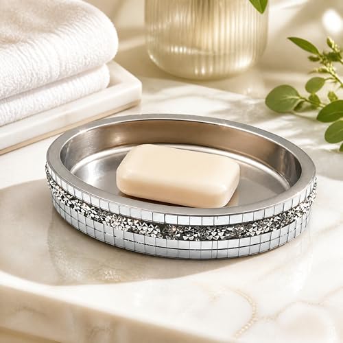 Silver Mosaic Soap Dish and Bathroom Tray, Shiny Soap Holder - size: Soap Dish