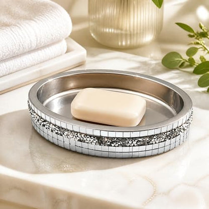 Silver Mosaic Soap Dish and Bathroom Tray, Shiny Soap Holder - size: Soap Dish