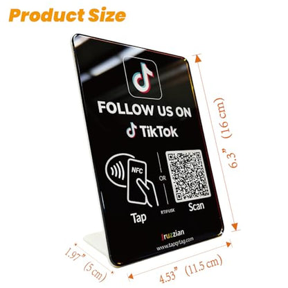 Follow Us Sign for TikTok (Large Size: 6.3 in ×4.45 in) – NFC QR Code Social Media Tap Card Stand, Reusable Tap or Scan, No App or Fees, Easy Setup, Social Media Sign Counter Display - size: Standard, style: TK Stand