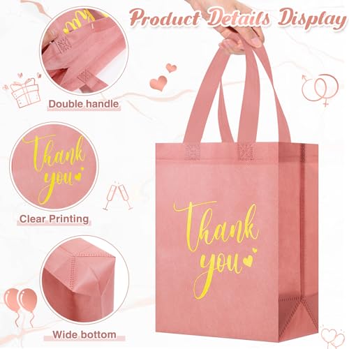 Sweetude 30 Thank You Non Woven Gift Bag, 10 x 8 x 4 Inch, Leather Pink - color: Leather Pink, size: 10 X 8 X 4 Inch