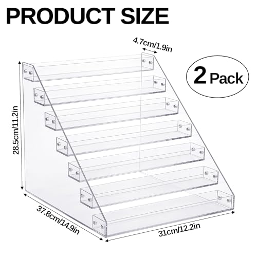 2 Pack 12" Wax Melt Holder Display, 7 Tier Clear Acrylic Risers Display Stands, Perfume Shelf & Organizer for Wax Cubes Wax Melt Candles,Clear