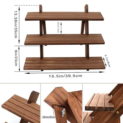 51pcs 3-Tier Wood Earring Display Stand, Retail Display Riser Earring, Ring Holder Stand, Removable Countertop Small Merchandise Display Stand with 50 Pcs Earring Card (Light Brown) - color: 3 Tier