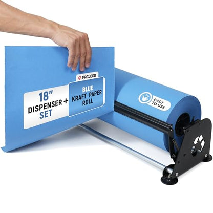 18" Paper Dispenser with Cutter + Dark Blue Kraft Paper Roll - color: Dark Blue, size: 1 Roll + Dispenser