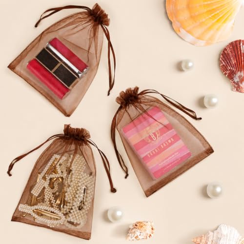 ANZNKU 4x6 Inch Organza Bags 50Pcs, Brown Party Favor Gift Pouches - color: Brown