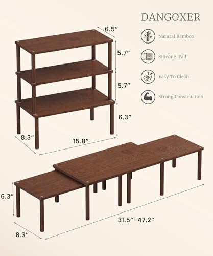 Set of 3 Bamboo Cabinet Organizer Shelf,Large(Brown) - color: Brown, size: Large