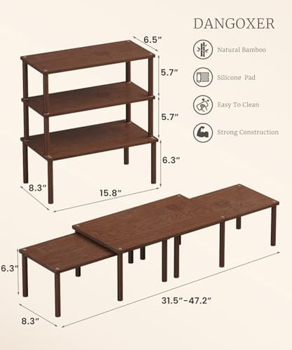 Set of 3 Bamboo Cabinet Organizer Shelf,Large(Brown) - color: Brown, size: Large
