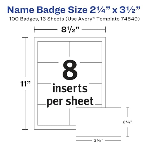 Avery® Customizable Name Badges, Pin Style, 2.25" x 3.5", Clear Name Tag Holders, White Laser/Inkjet Printable Inserts, 100 Total (74549) - size: 2.25" x 3.5", style: 100 badges & inserts