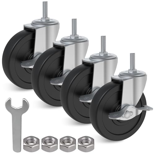 AAGUT 4 Inch Threaded Stem Casters 3/8"-16x1, Rubber Caster Wheels 4 Pack - style: 4inch(with brakes)