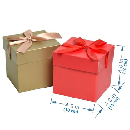 Gift Box with Lid & Ribbon for present, 12pcs, 4"×4"×4" - color: Gold & Red, size: 4 x 4 x 4 Inch