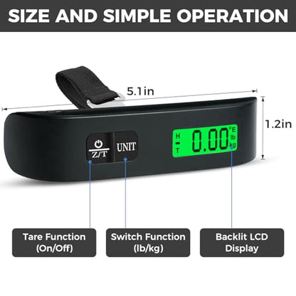 BAGAIL Digital Luggage Scale, 110lbs Hanging Baggage Scale with Backlit LCD Display, Portable Suitcase Weighing Scale, Travel Luggage Weight Scale with Hook, Strong Straps for Travelers - color: Black