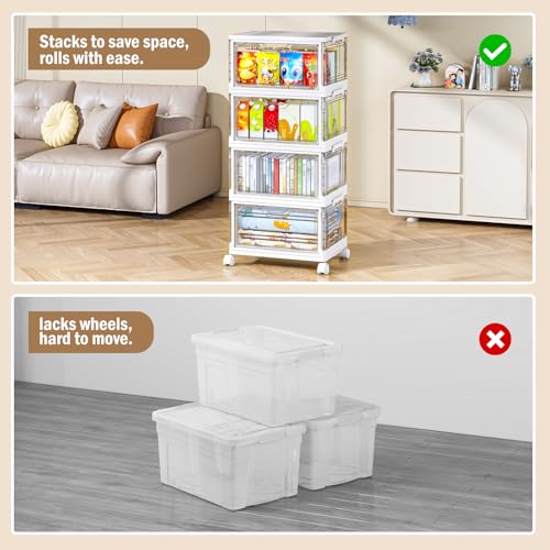 Kmiectse Clear Storage Bins with Lids - 4 Tier 32qt Plastic Stackable Bins - size: 32QT-4Pack&1Lid