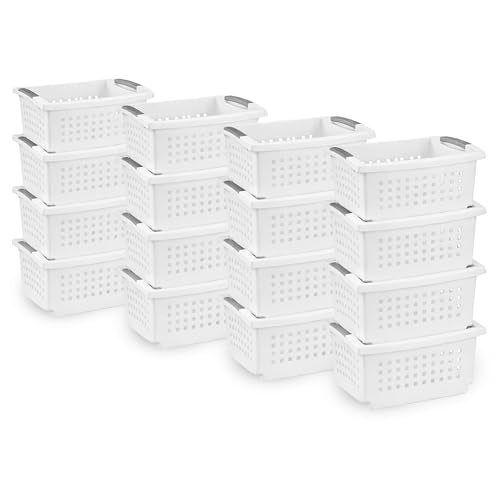 Sterilite Small Stacking Basket Plastic Storage Organizer, White, 16-Pack - size: 16 Pack, style: Small