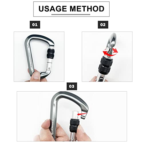 SEPEAK UIAA 30kN Locking Climbing Carabiner, Professional Heavy Duty Screwgate Clip for Outdoor Climbing, Mountaineering, Rappelling, Camping, Hiking, Swing,Large D Carabiner Hook/6744lb
