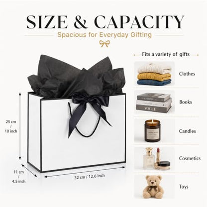 15 Pack White Gift Bags Set with Tissue Paper Ribbon Card for Wedding Party - color: White,Black