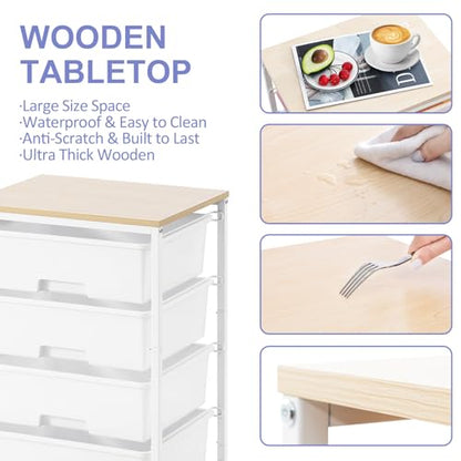 SYKIARIOL Rolling Cart with Drawers, 4-Drawer Utility Cart, Bright White - color: Bright White